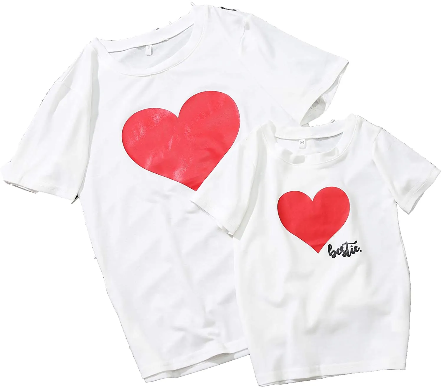 Mommy and Me Short Sleeves Shirts Love Heart Printed T-Shirt Tops Blouse Mother Daughter Matching Clothes Outfits