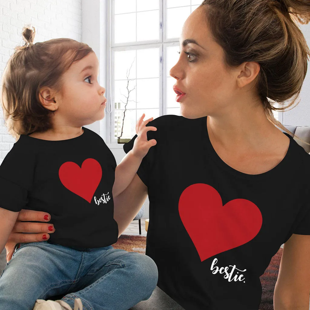 Mommy and Me Short Sleeves Shirts Love Heart Printed T-Shirt Tops Blouse Mother Daughter Matching Clothes Outfits