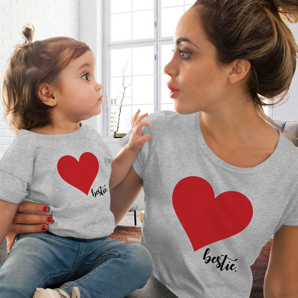 Mommy and Me Short Sleeves Shirts Love Heart Printed T-Shirt Tops Blouse Mother Daughter Matching Clothes Outfits