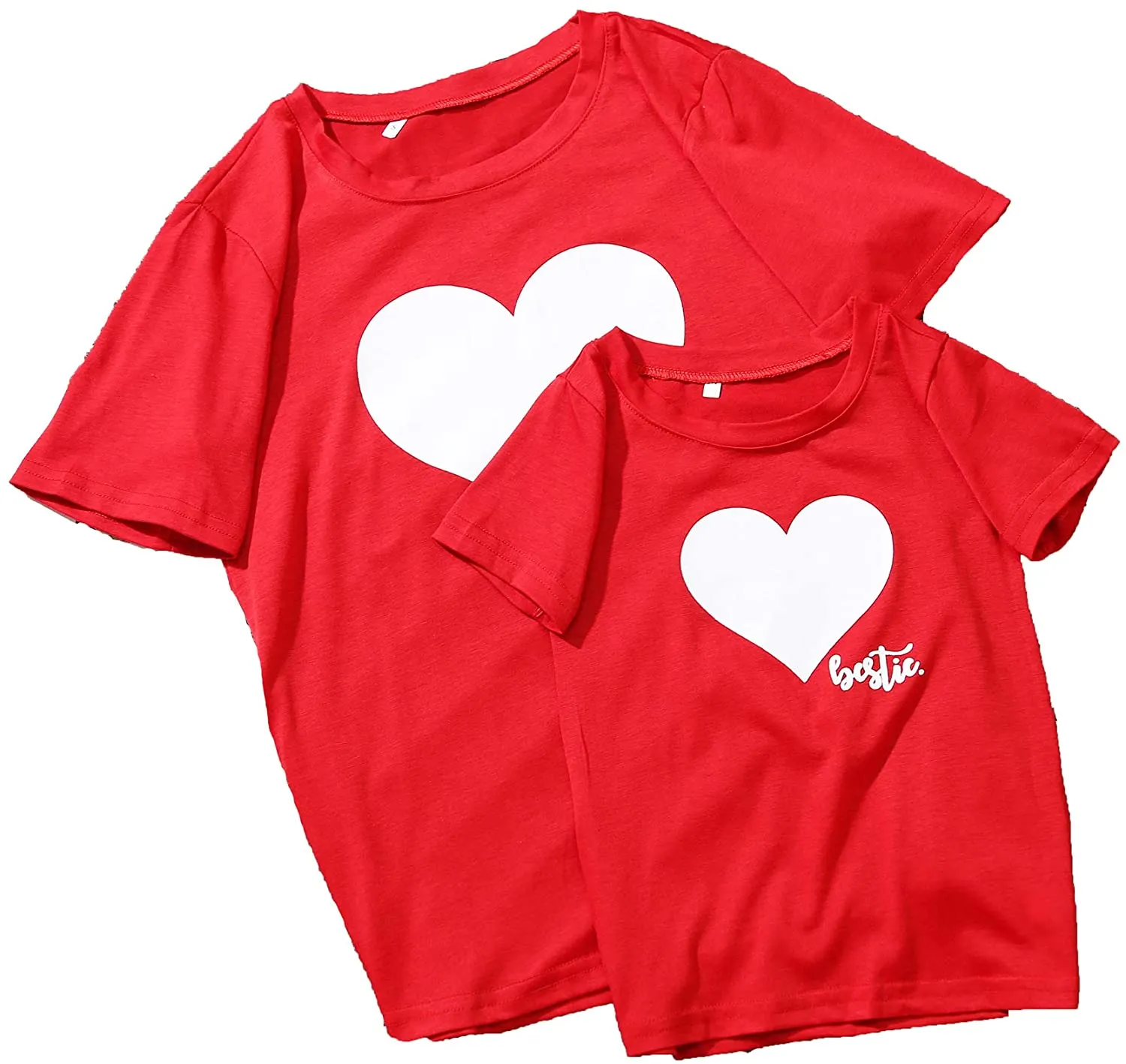 Mommy and Me Short Sleeves Shirts Love Heart Printed T-Shirt Tops Blouse Mother Daughter Matching Clothes Outfits