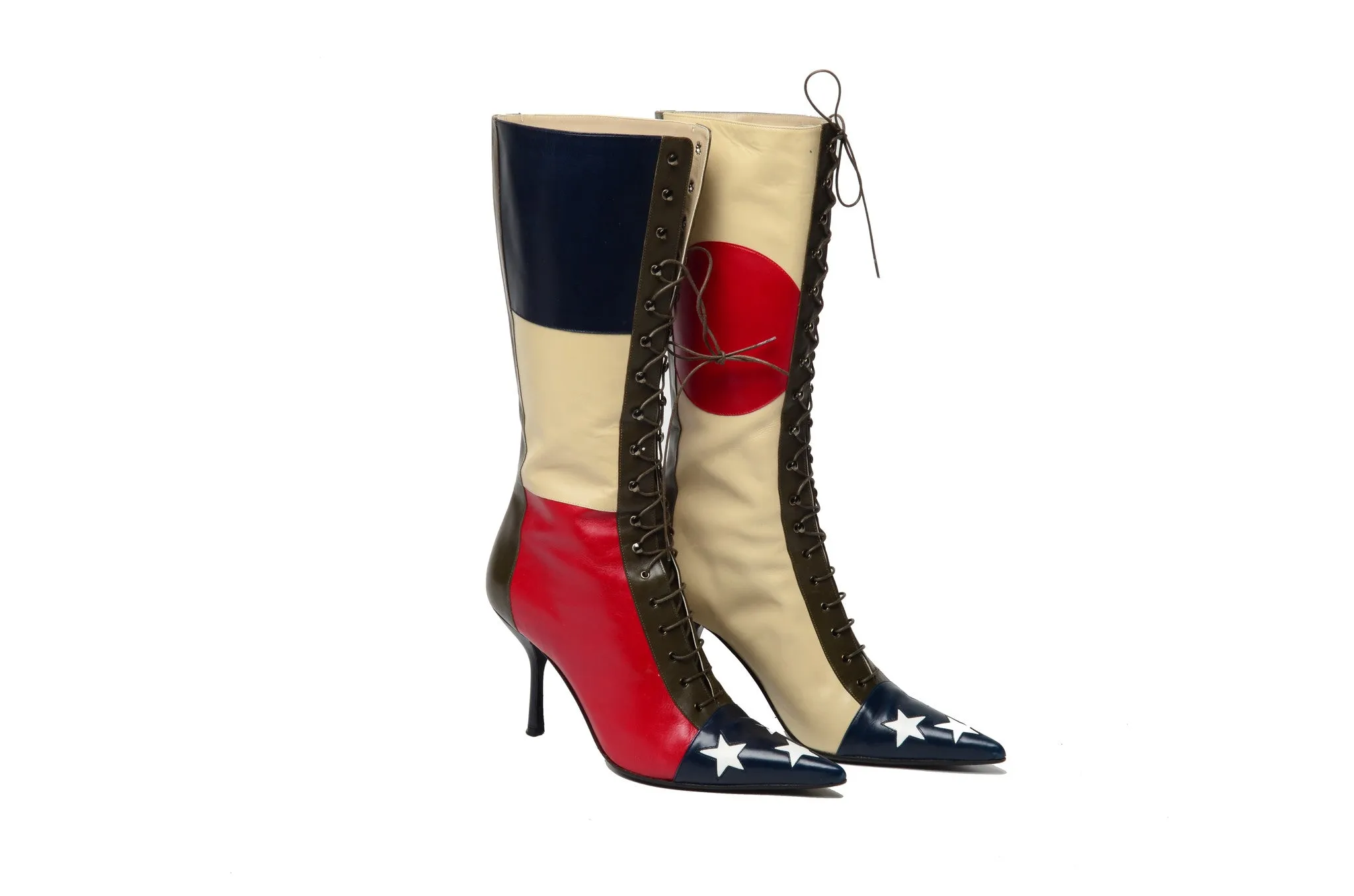 Moschino - Red, White and Blue Star Lace Up Boots - IT 37 1/2