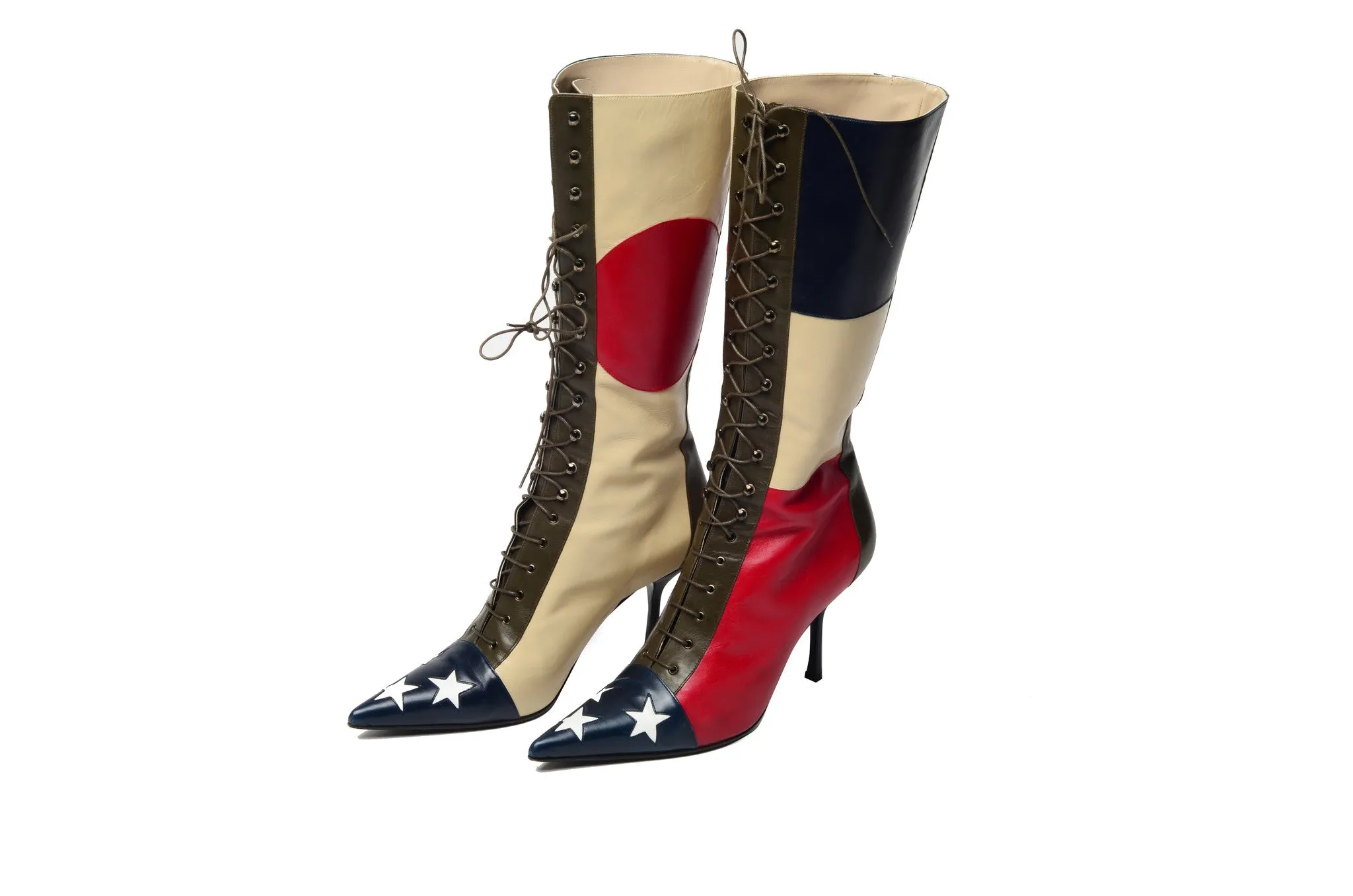 Moschino - Red, White and Blue Star Lace Up Boots - IT 37 1/2