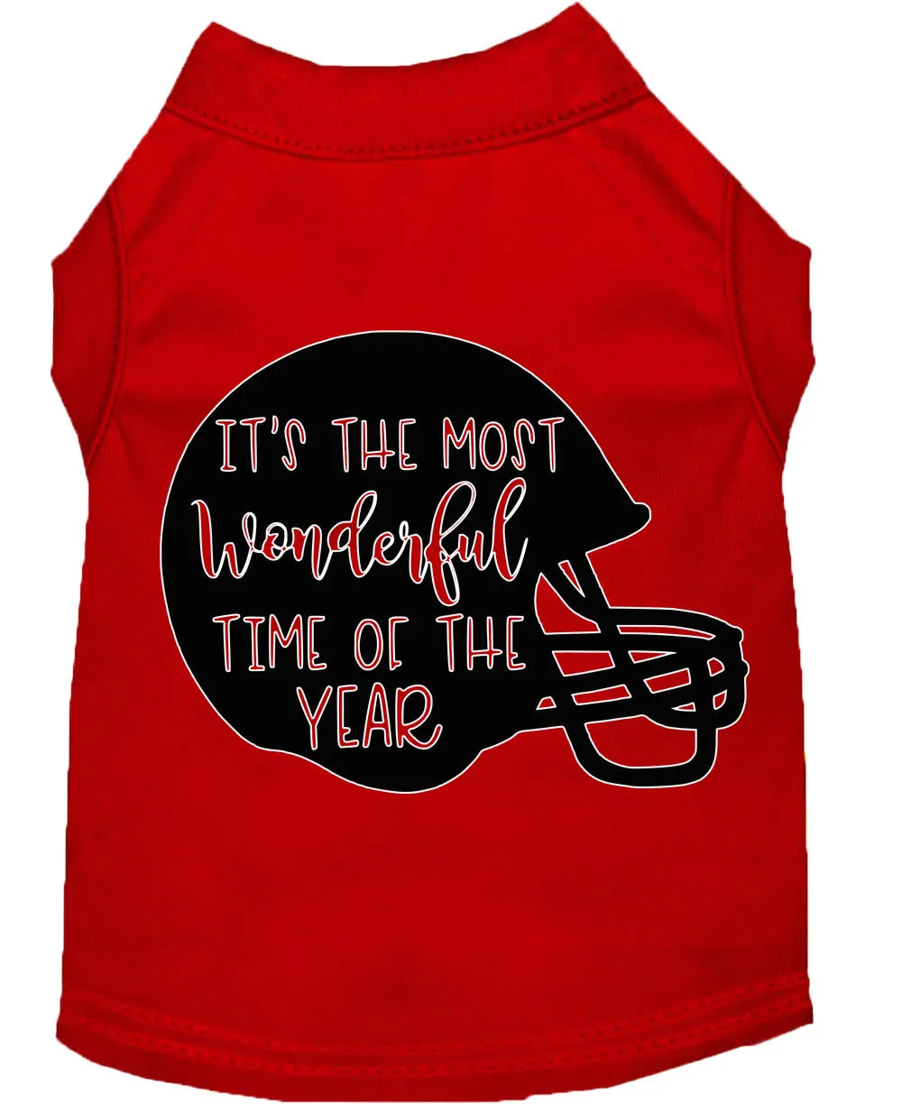 Most Wonderful Time Of The Year (football) Screen Print Dog Shirt Red Lg