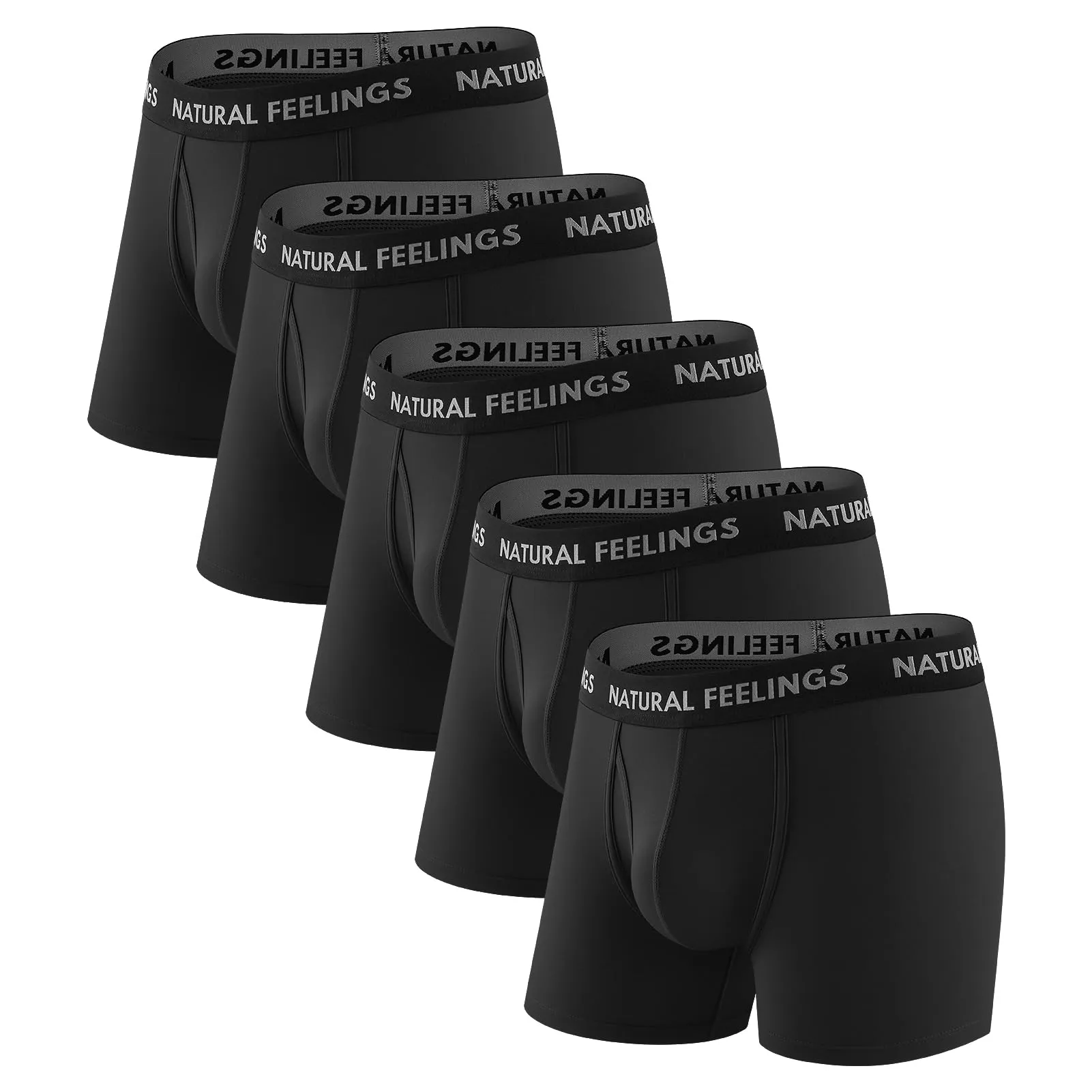Natural Feelings Mens Underwear Bamboo Viscose Boxer Briefs Comfy Breathable Underwear for Men with Open Fly 5-Pack M