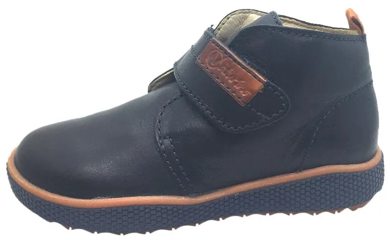 Naturino Boy's 9101 Navy Orange Smooth Leather Thick One Hook and Loop High Top Sneakers