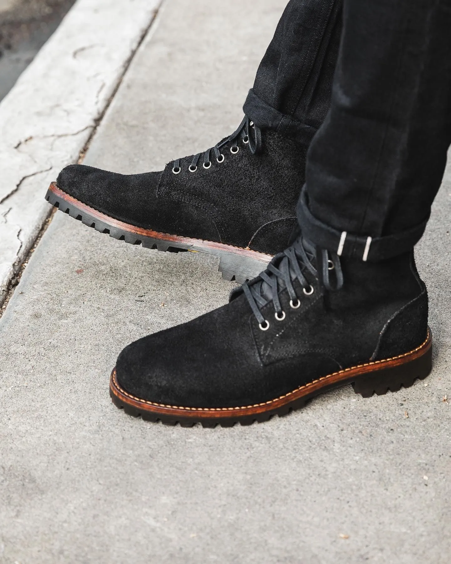 Oak Street Bootmakers x ButterScotch - Black Oil Tan Roughout Trench Boots