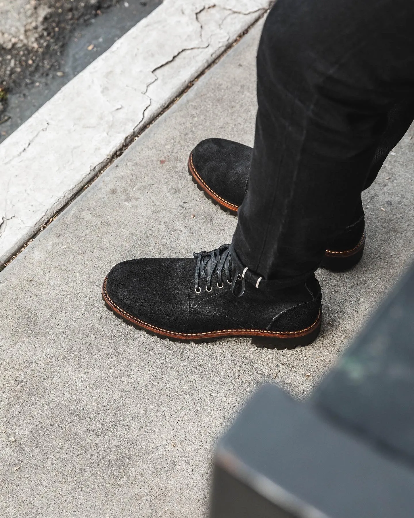 Oak Street Bootmakers x ButterScotch - Black Oil Tan Roughout Trench Boots