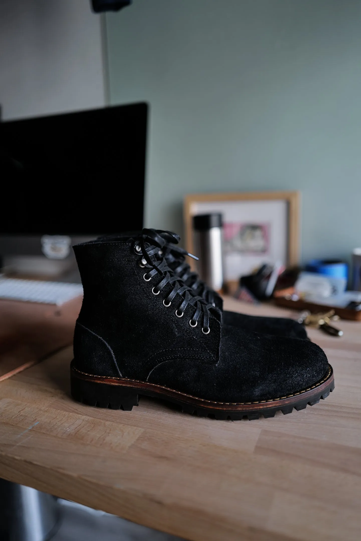 Oak Street Bootmakers x ButterScotch - Black Oil Tan Roughout Trench Boots