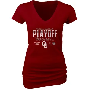 Oklahoma Sooners Blue 84 Women 2016 College Football Playoff V-Neck T-Shirt