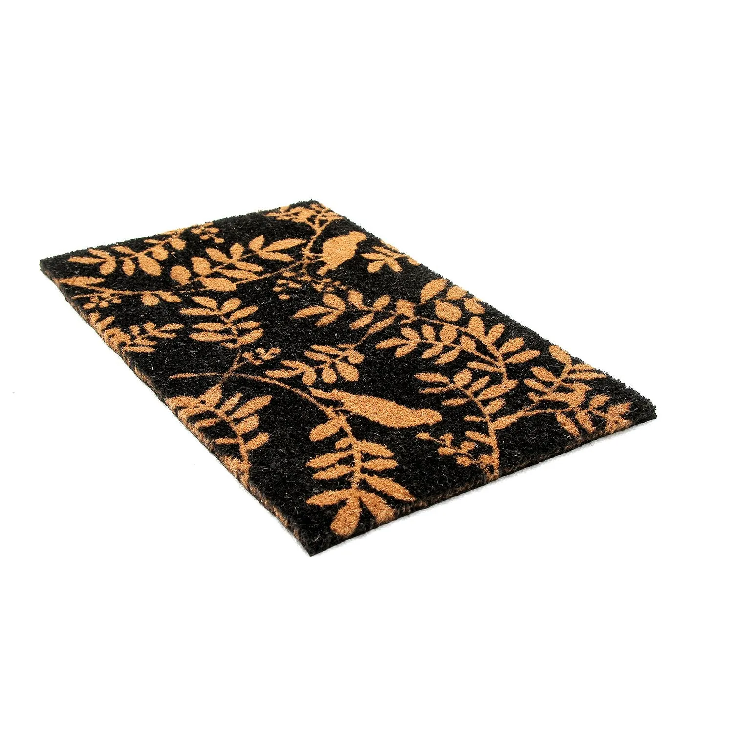 OnlyMat Bird and Leaf Printed Natural Coir Black Doormat