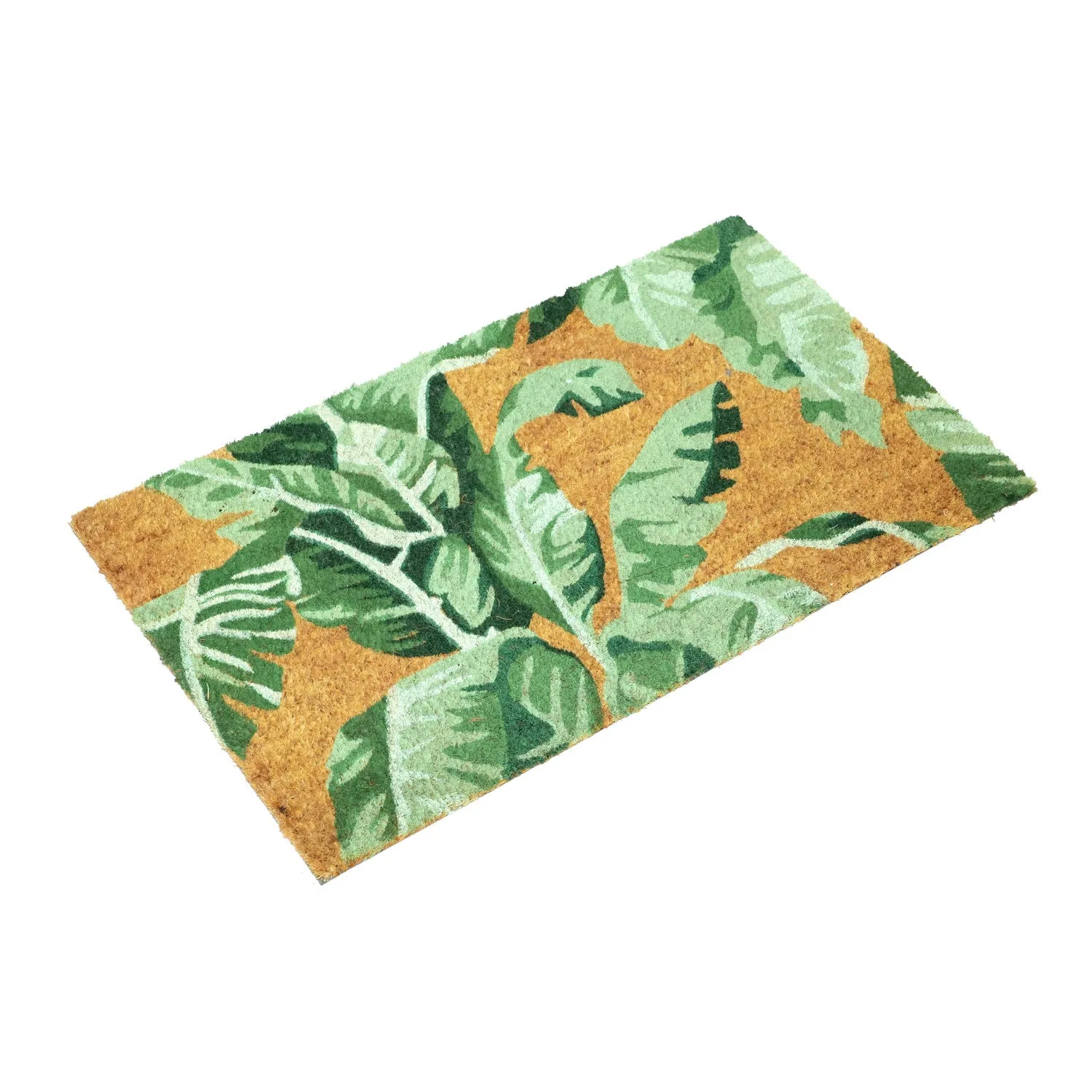 OnlyMat Green colour Banana Leaves Design Printed Natural Coir doormat