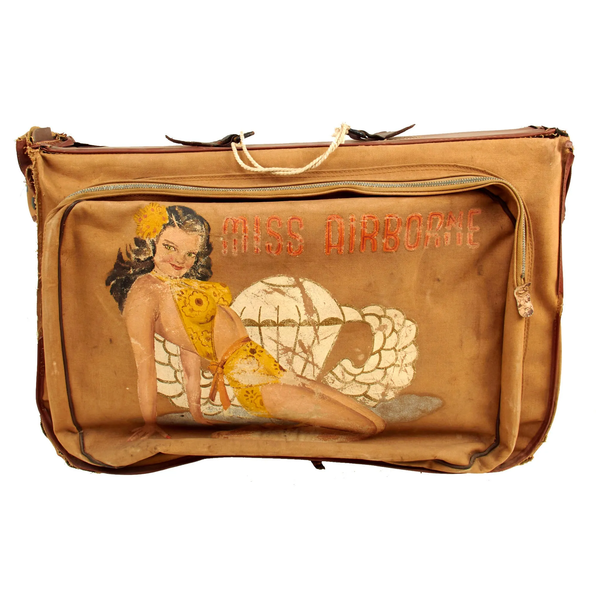 Original WWII Occupation of Japan Far East Command Miss Airborne Pinup Girl Hand Painted B-4 Flight Bag of Stanley G. Sheridan