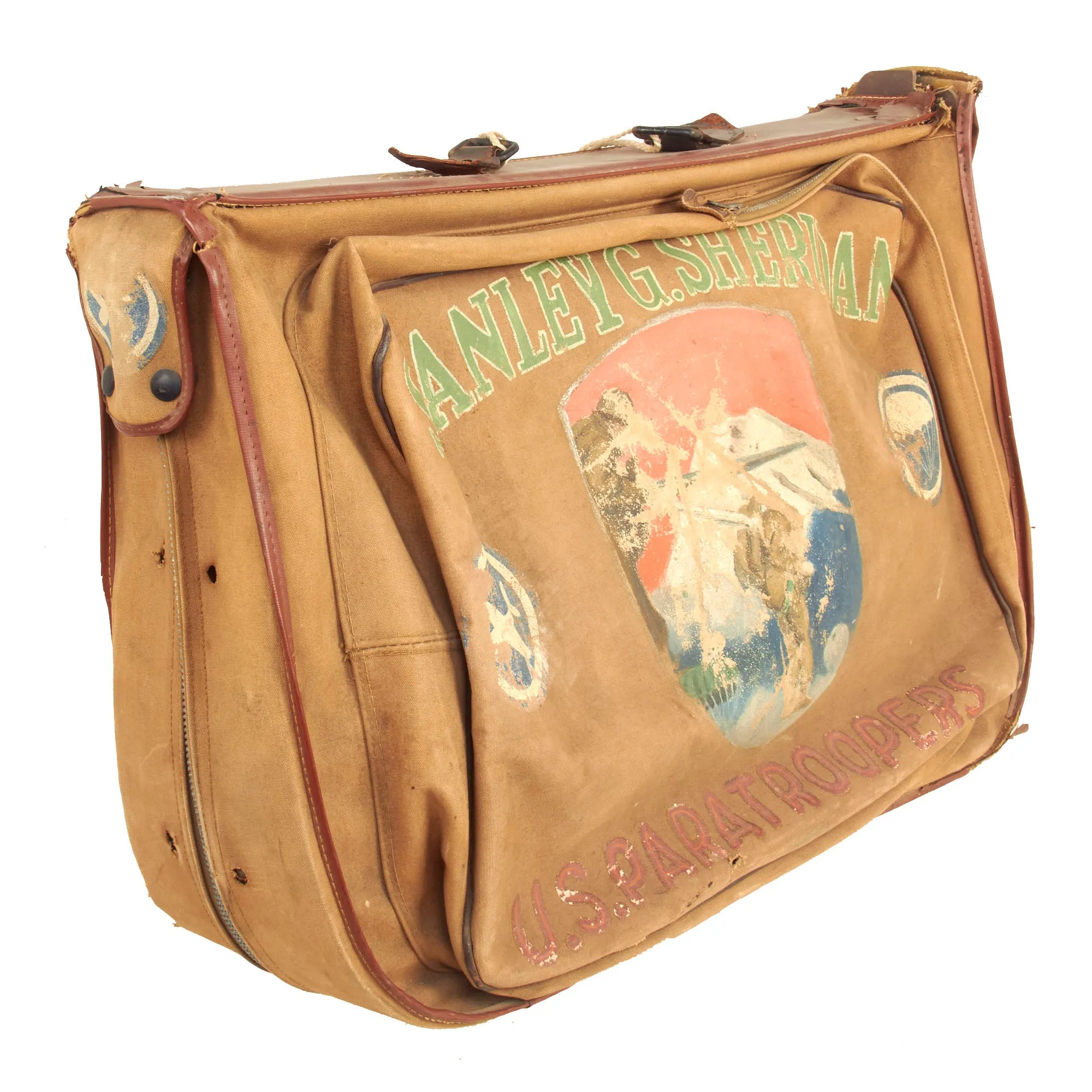 Original WWII Occupation of Japan Far East Command Miss Airborne Pinup Girl Hand Painted B-4 Flight Bag of Stanley G. Sheridan