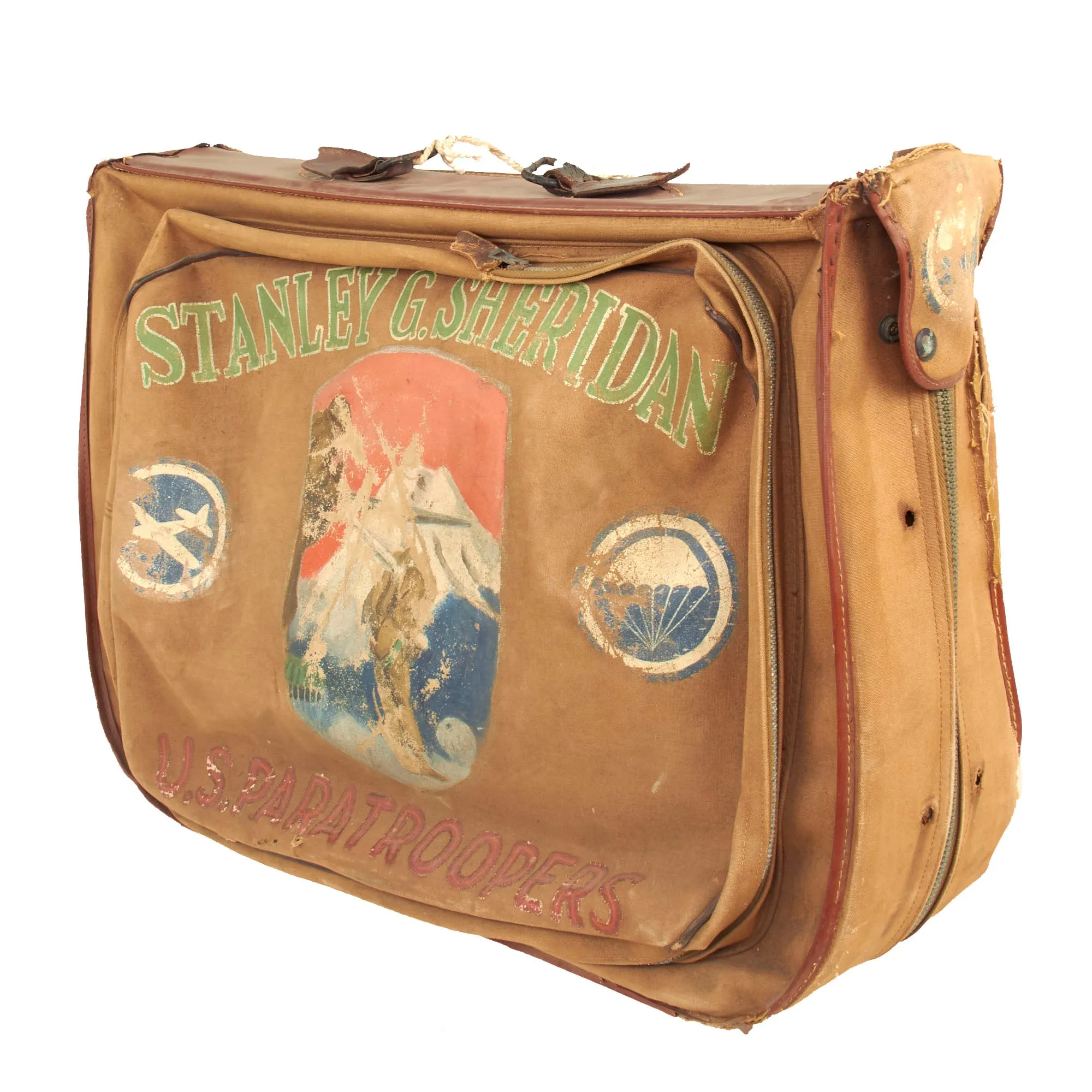 Original WWII Occupation of Japan Far East Command Miss Airborne Pinup Girl Hand Painted B-4 Flight Bag of Stanley G. Sheridan