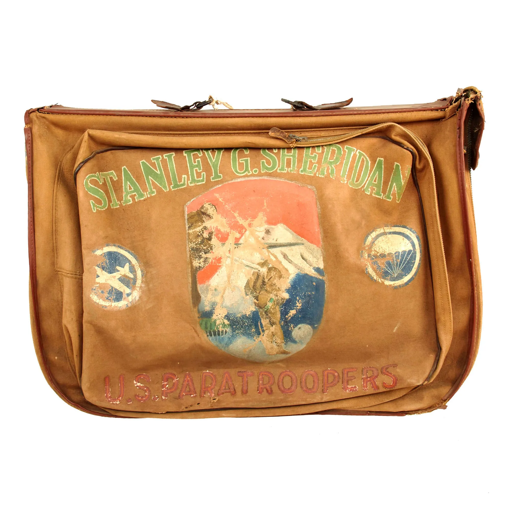 Original WWII Occupation of Japan Far East Command Miss Airborne Pinup Girl Hand Painted B-4 Flight Bag of Stanley G. Sheridan