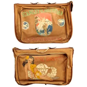 Original WWII Occupation of Japan Far East Command Miss Airborne Pinup Girl Hand Painted B-4 Flight Bag of Stanley G. Sheridan