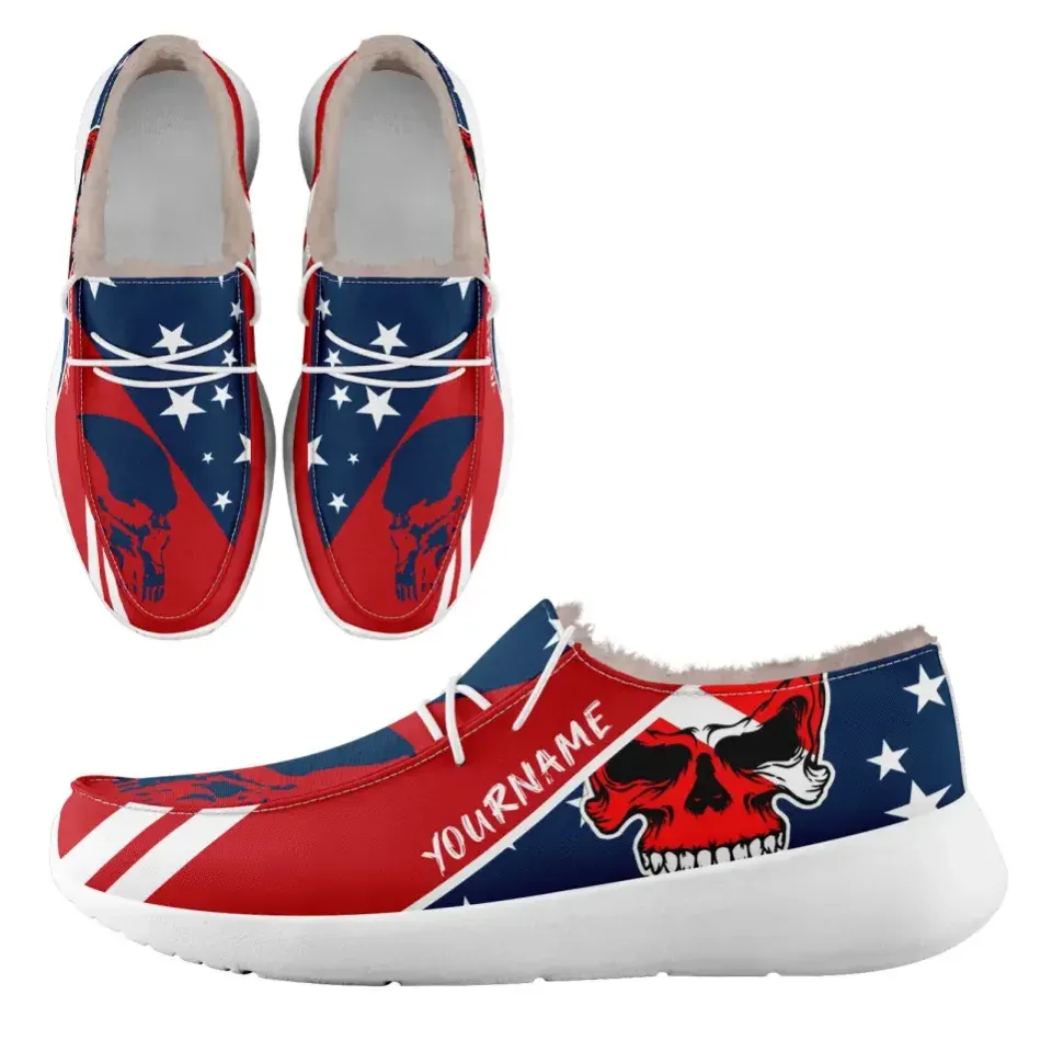 Personalized Flag Sneakers, Custom Patriotic Fur Lining Loafer Shoes, Best Gift for Vateran.FN042-24020295-3w