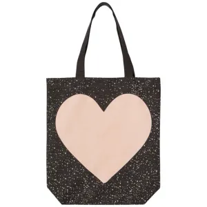 Pink Heart on Black Cotton Tote Bag