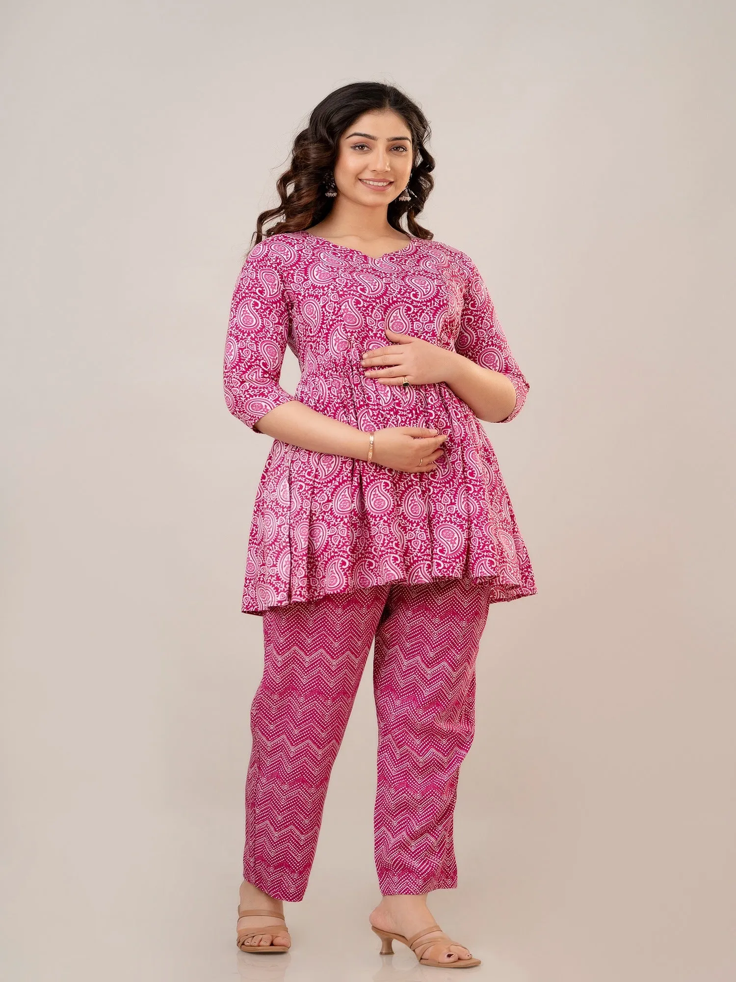 Pink Rayon Top and Pant Maternity Set