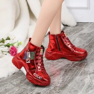 Platform Sneakers Tendon Sole Women's Shoes Patent Leather