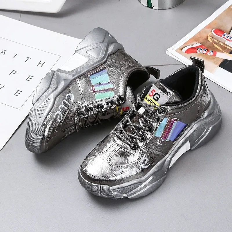 Platform Sneakers Tendon Sole Women's Shoes Patent Leather