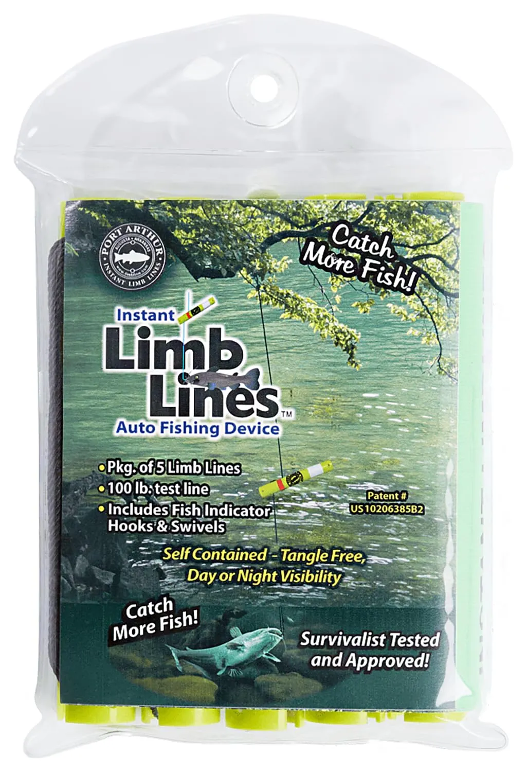 Port Arthur Instant Limb Lines Survival Fishing Kit 5-Pack Auto Fishing Device - Lightweight, Compact, Easy to Use - Catfishing Outdoor Survival Camping Bushcraft Fishing