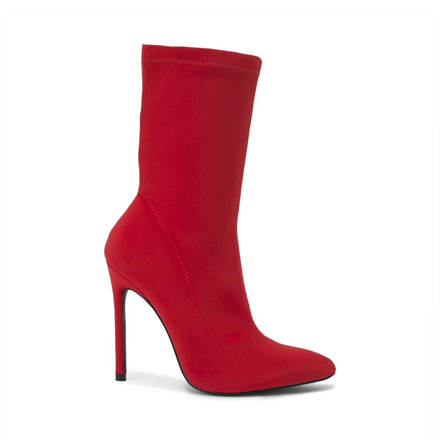 Red Lycra Pointed Toe Ankle Boot