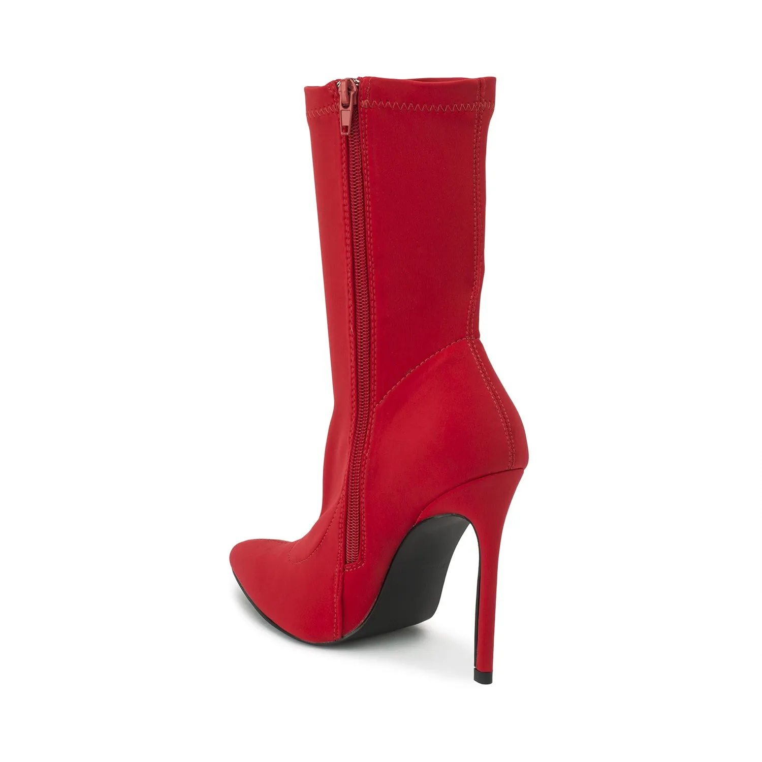 Red Lycra Pointed Toe Ankle Boot