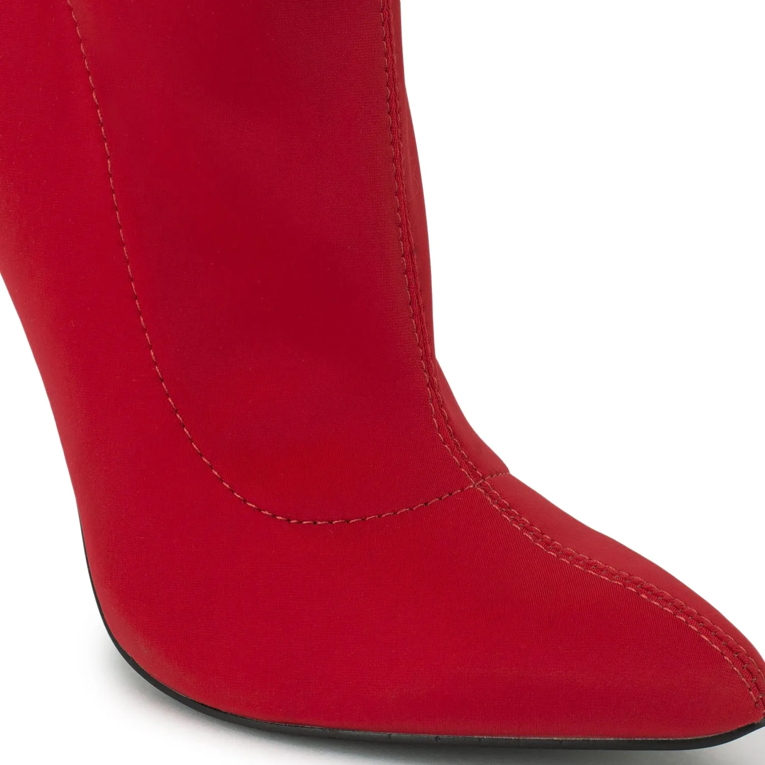 Red Lycra Pointed Toe Ankle Boot