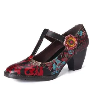 Retro Embroidery Hook Loop Pumps