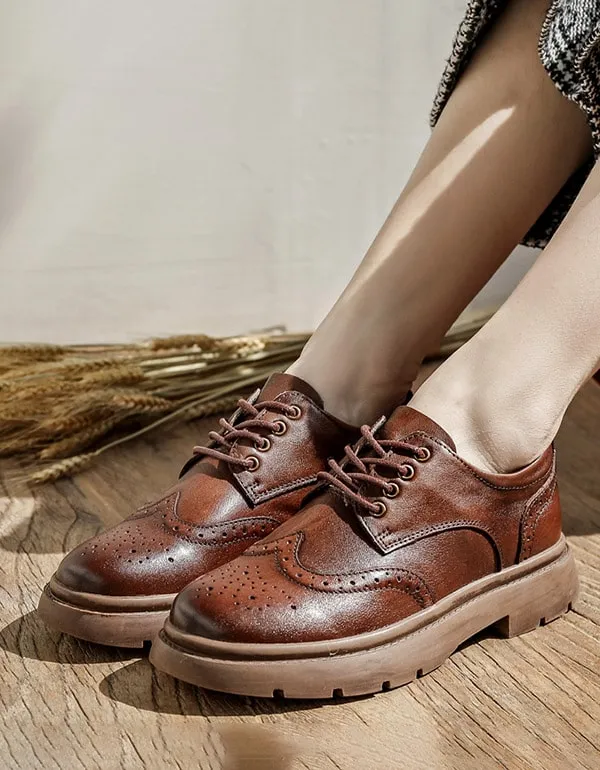 Retro Leather British Style Thick Heel Oxford Shoes