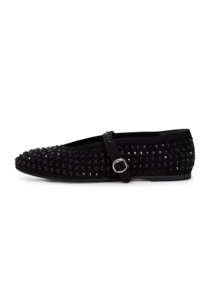 Rhinestones leather ballerinas - Black