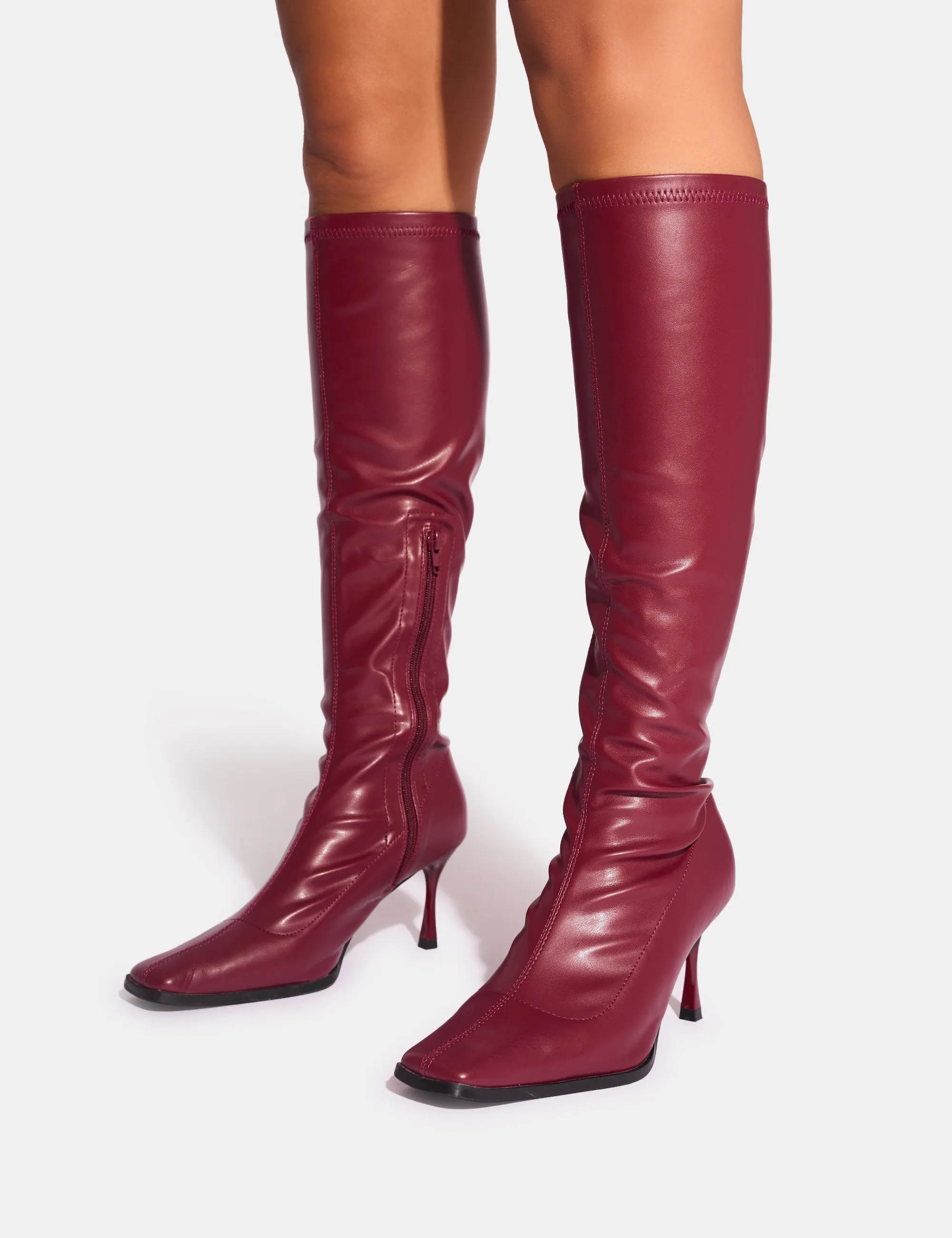 Scorpion Burgundy Mid Heel Sock Knee High Boots