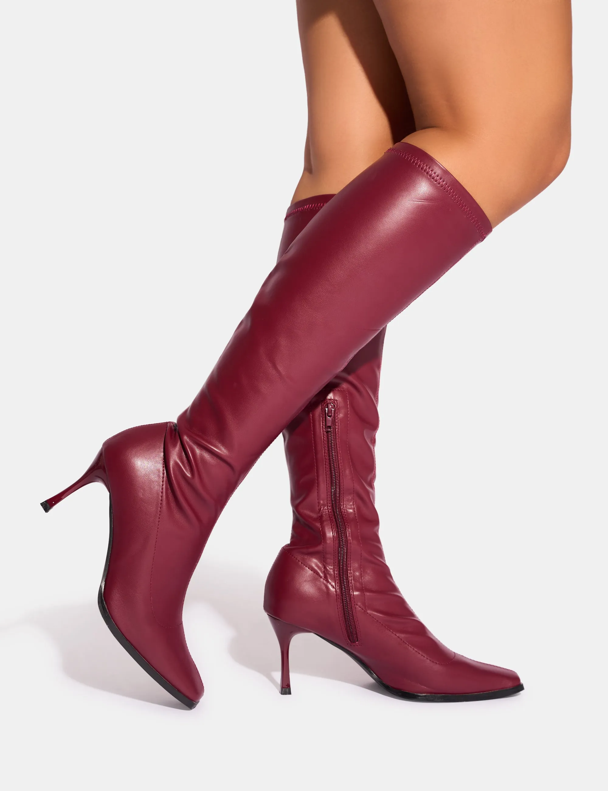 Scorpion Burgundy Mid Heel Sock Knee High Boots