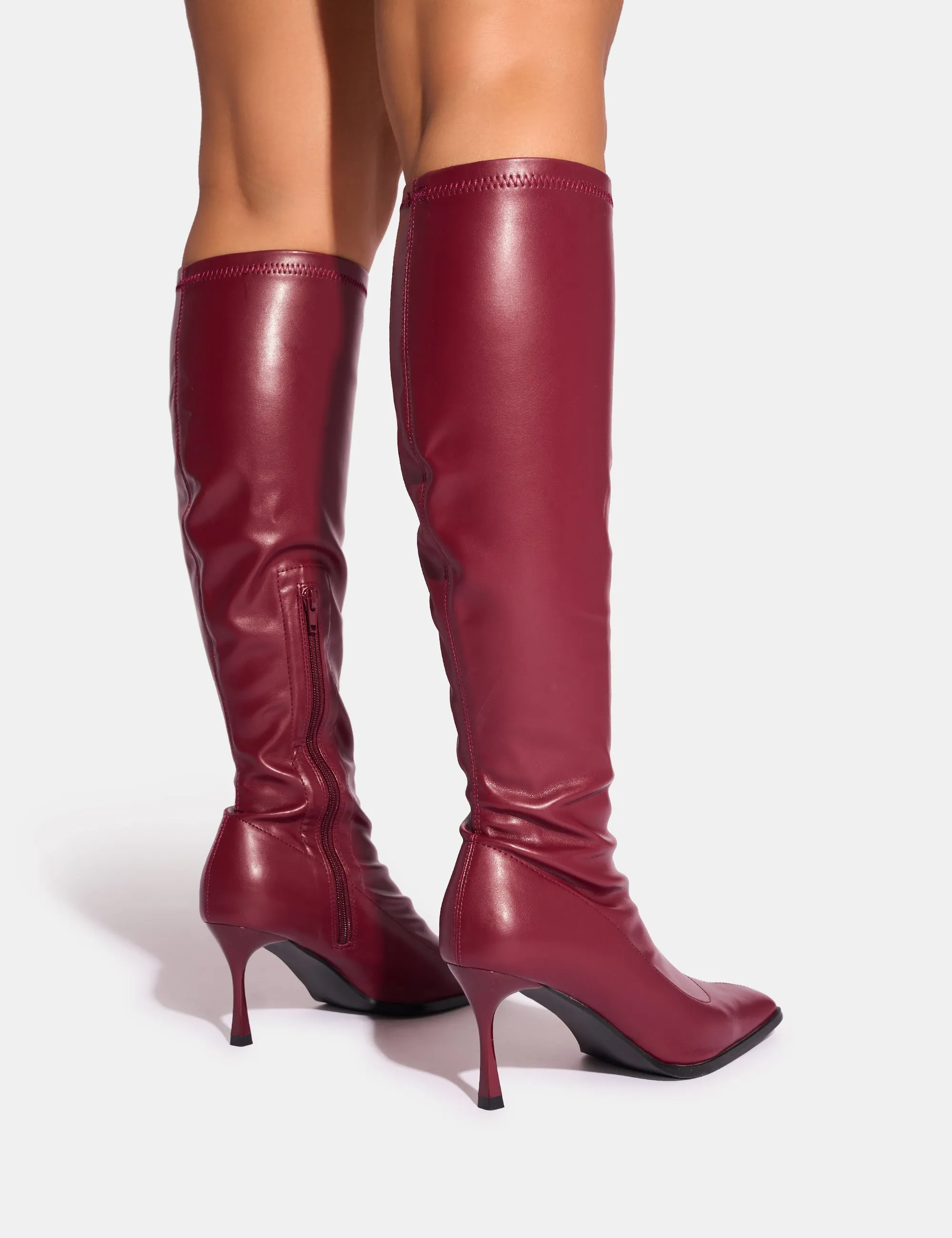 Scorpion Burgundy Mid Heel Sock Knee High Boots