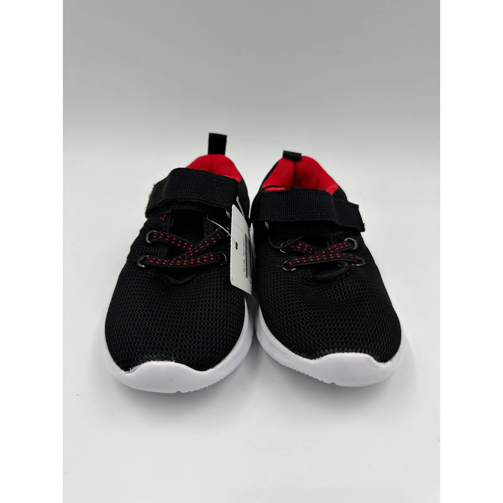 Small Kid Size 8, Black Sneaker with Red Trim, White Sole and Straps