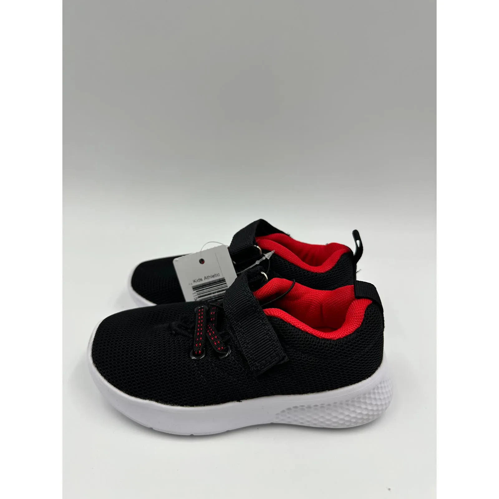 Small Kid Size 8, Black Sneaker with Red Trim, White Sole and Straps