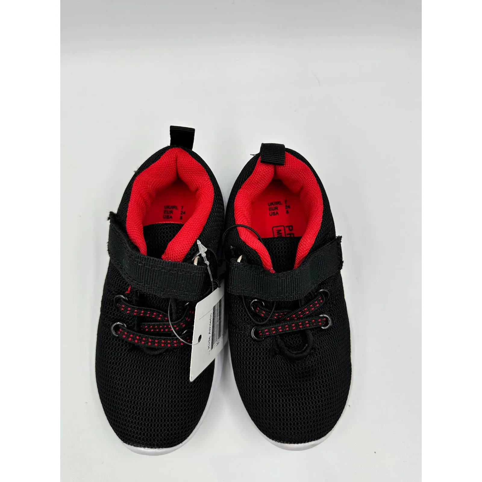 Small Kid Size 8, Black Sneaker with Red Trim, White Sole and Straps