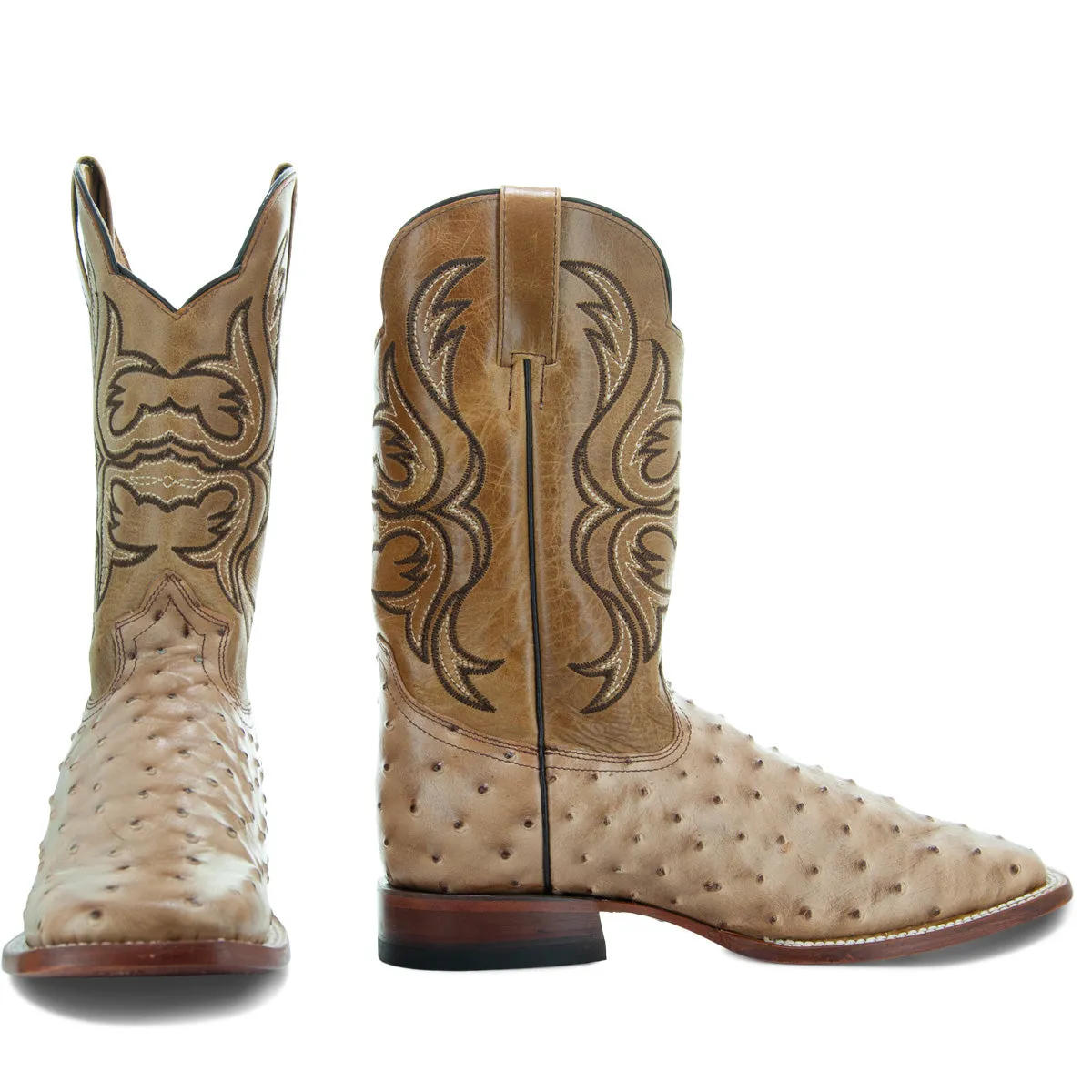 Soto Boots Men's Ostrich Print Square Toe Cowboy Boots H8001-Orix