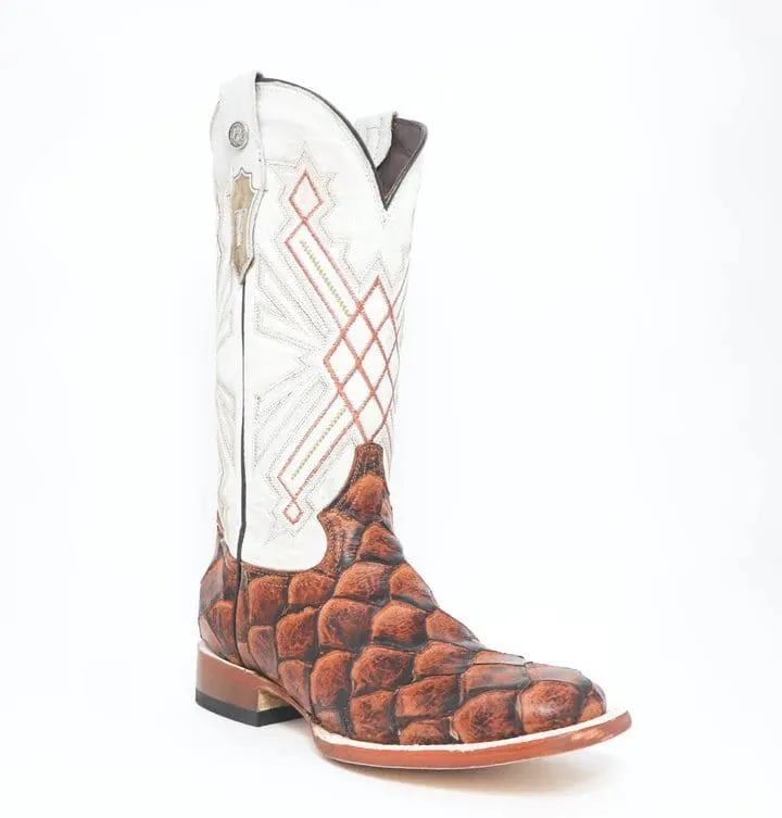 Tanner Mark Women's Pistol Print Monster Fish Square Toe Boots Cognac TML207073