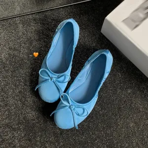 TAVIMART  -  Woman Flats Satin Basic Style Round Toe Ballet Shoes Slip On Woman Soft Flats Spring Autumn Daily Bowtie Loafers