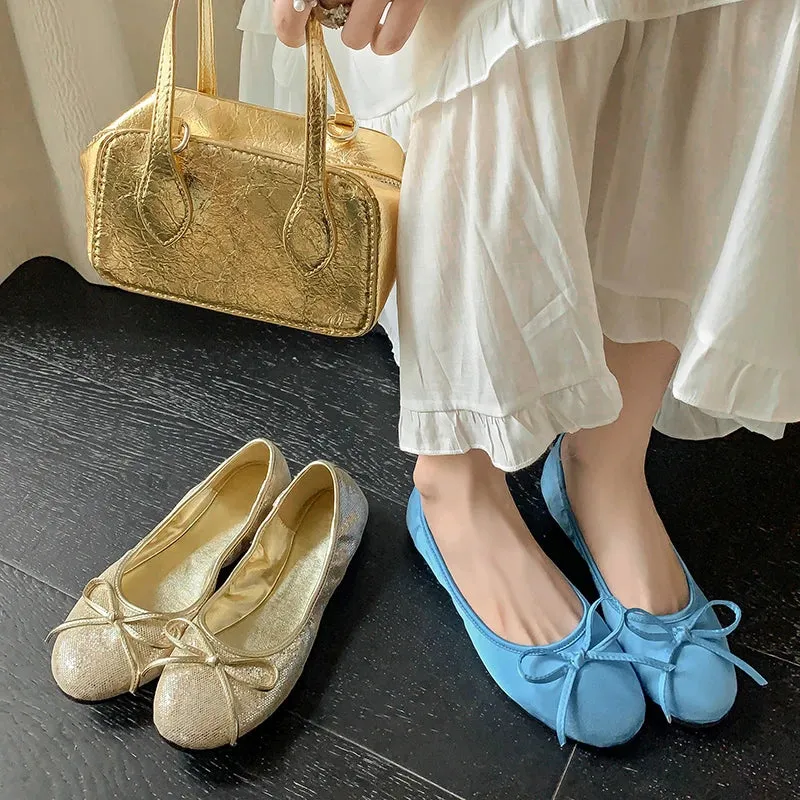 TAVIMART  -  Woman Flats Satin Basic Style Round Toe Ballet Shoes Slip On Woman Soft Flats Spring Autumn Daily Bowtie Loafers