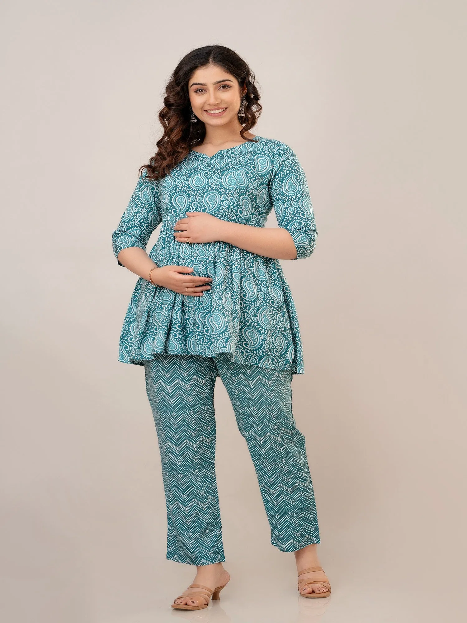 Teal Rayon Top and Pant Maternity Set