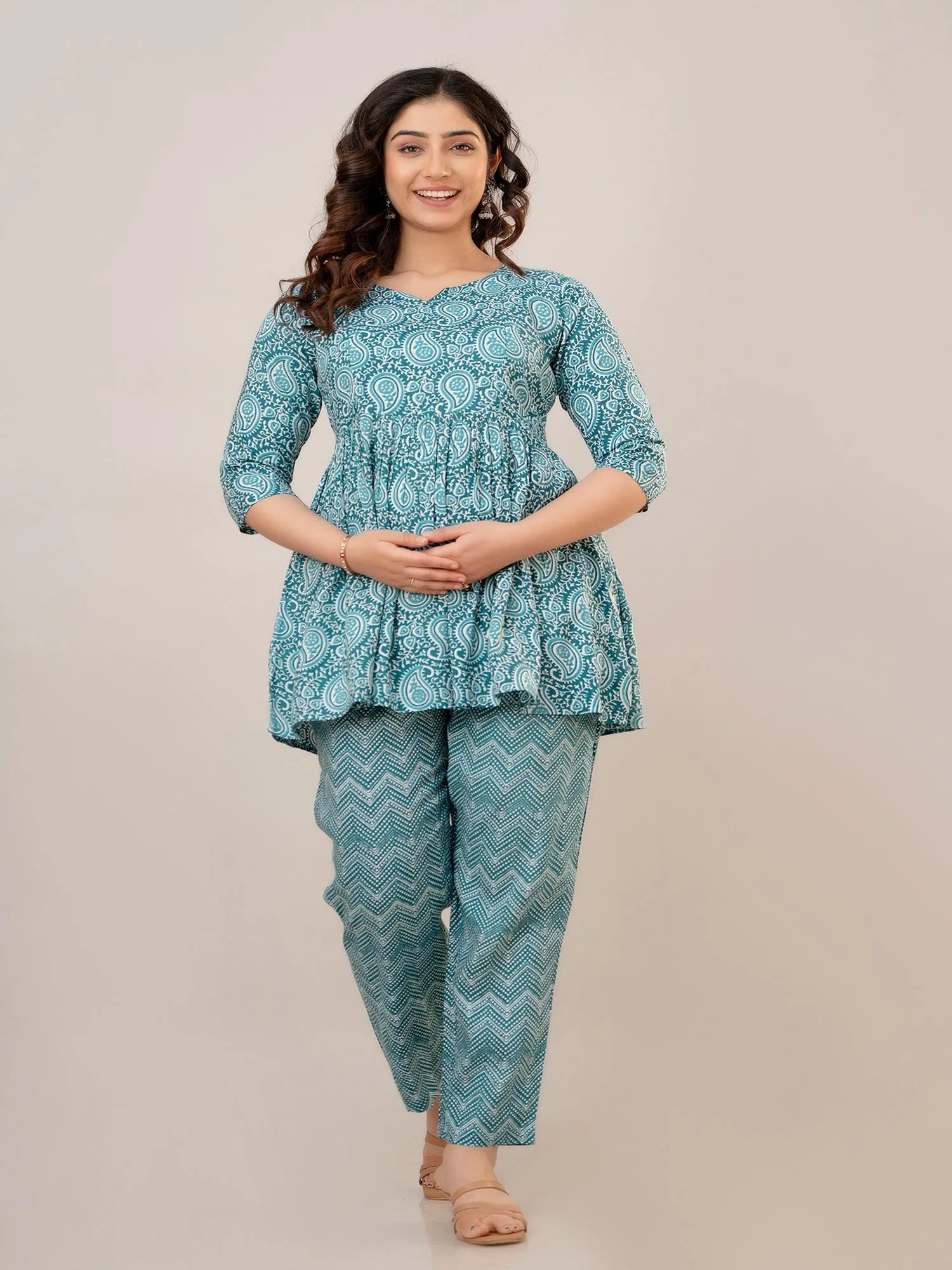 Teal Rayon Top and Pant Maternity Set