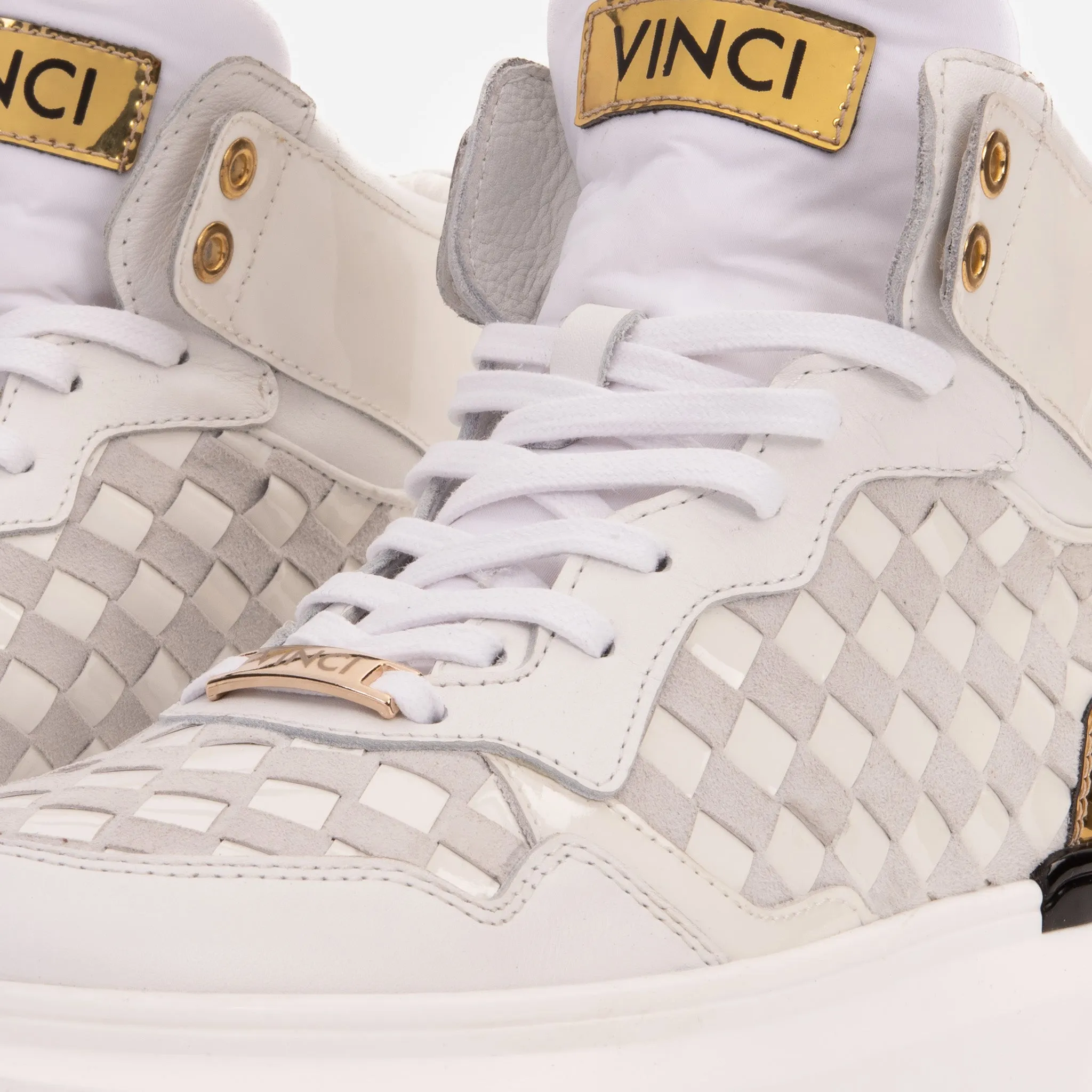 The Eugene White & Gold Woven Leather High-Top Men Sneaker