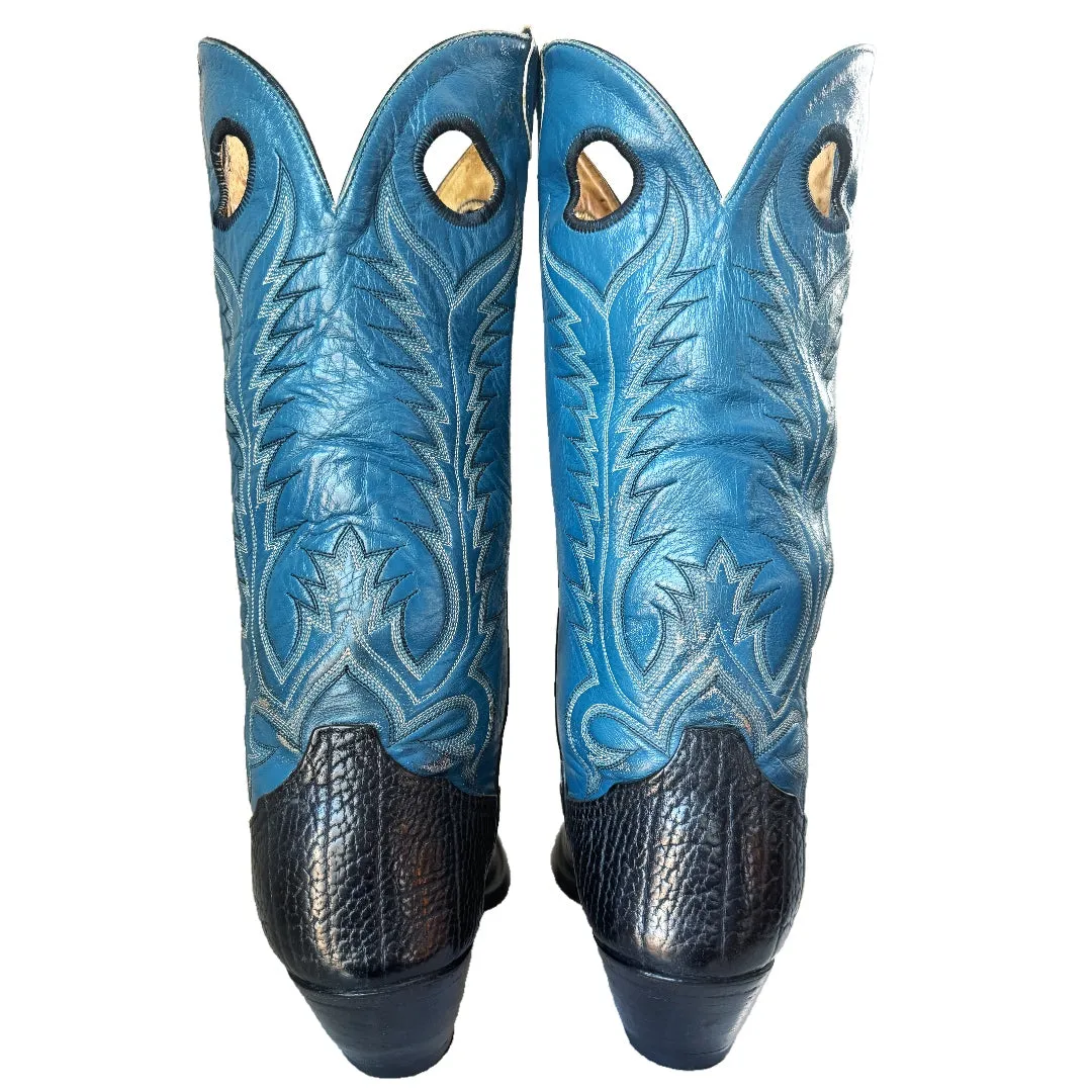 TONY LAMA Vintage Buckaroo Elephant Embossed Tall Black Blue Cowboy Boots