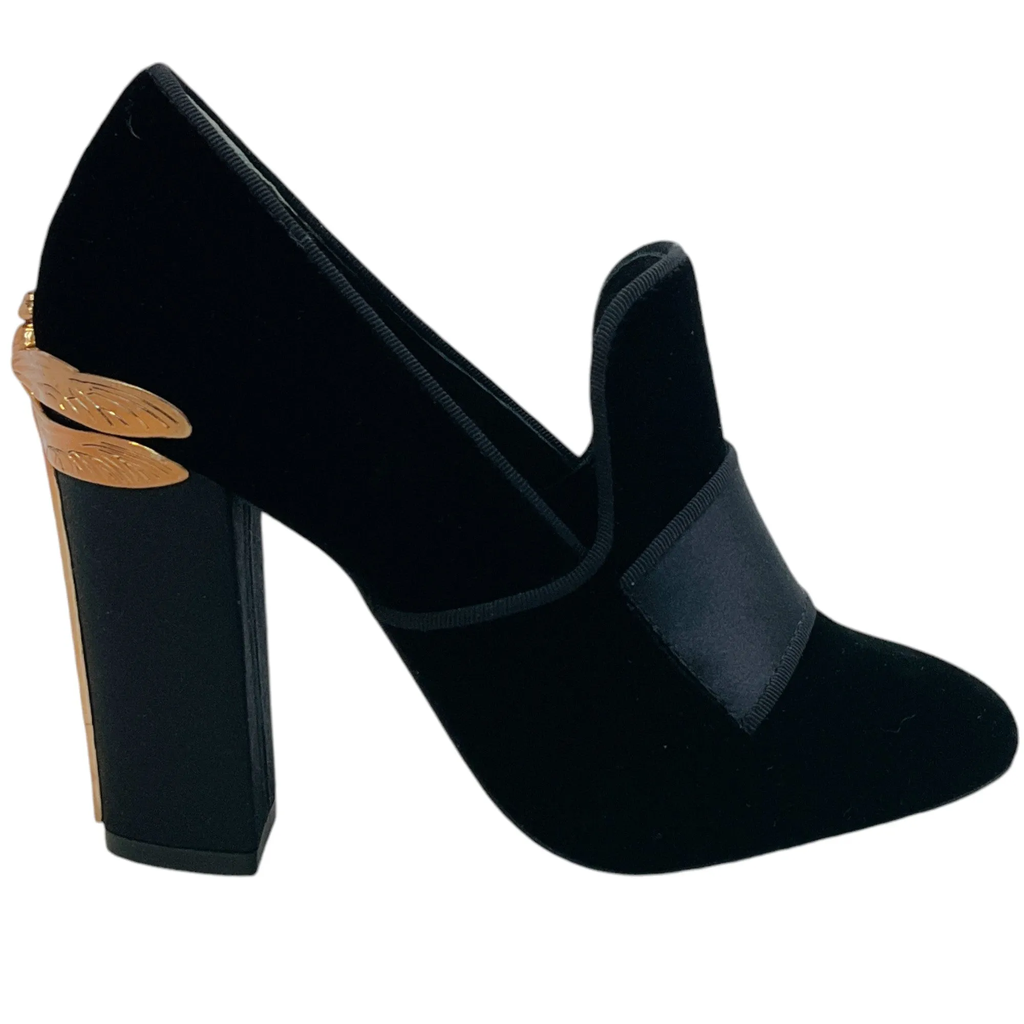 Tory Burch Black Velvet Pumps with Gold Dragonfly Detail on Heel