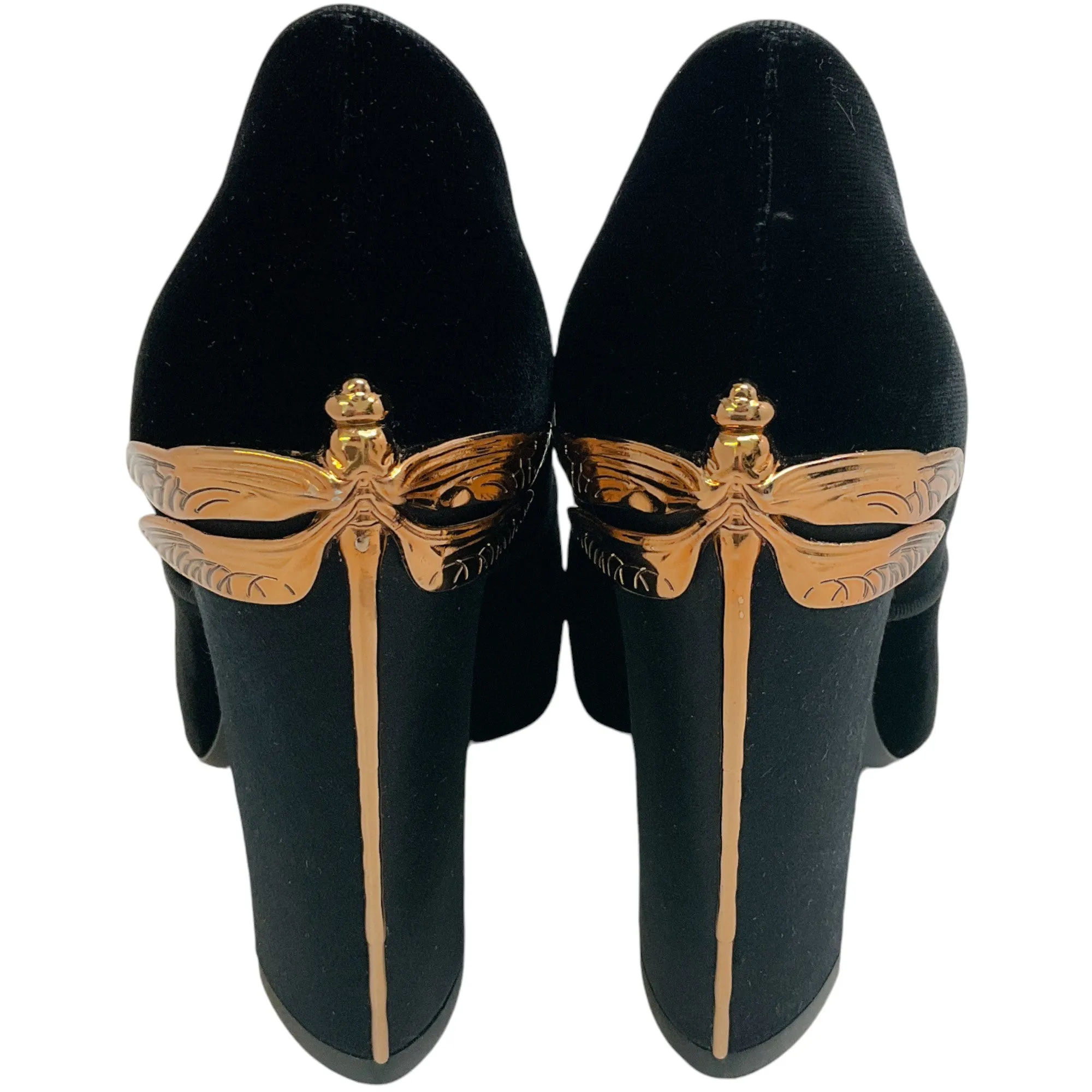 Tory Burch Black Velvet Pumps with Gold Dragonfly Detail on Heel