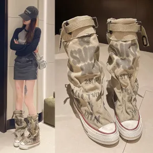 Trendy Platform Graffiti Mid-calf Boots