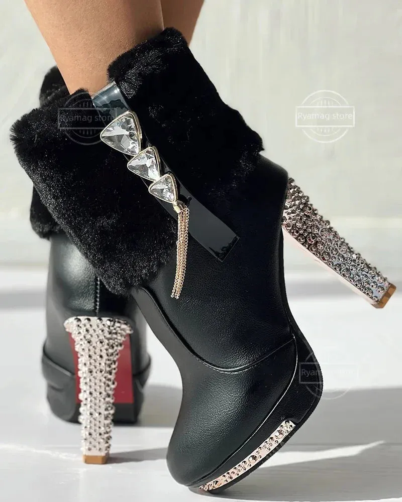 Trendy Waterproof Platform Rhinestones Boots